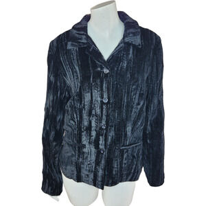 Coldwater Creek Womens Medium Black Velvet Crinkle Jacket Button Down Career NWT
